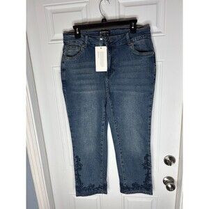 Bloom Chic Jeans Womens Sz 14 Stretch Mat. Dark Wash Normcore Cute Comfy Stylish
